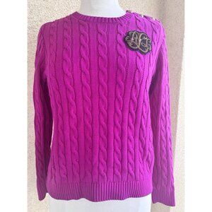 Lauren Ralph Lauren Black Label Cable Knit Big Initial Logo Sweater Size L